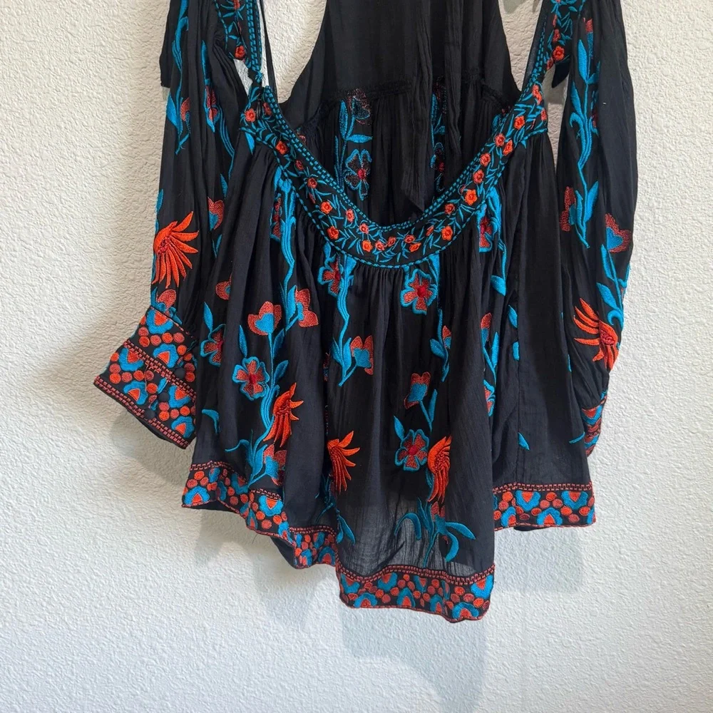 Free People Jasmine Blooms Embroidered Top Womens XS Boho Floral Hippie Colorful